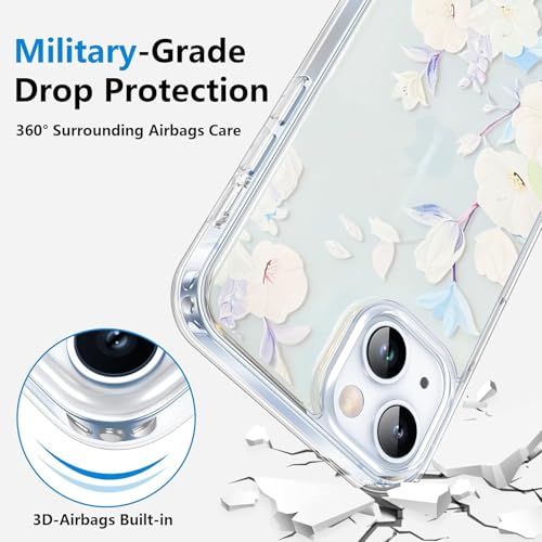 Image of Elzzi Transparent Flower Cover for iPhone 15 Case Shockproof Floral Design Full Camera Protection Shockproof PC+TPU Covers for Girls & Women (Ice)