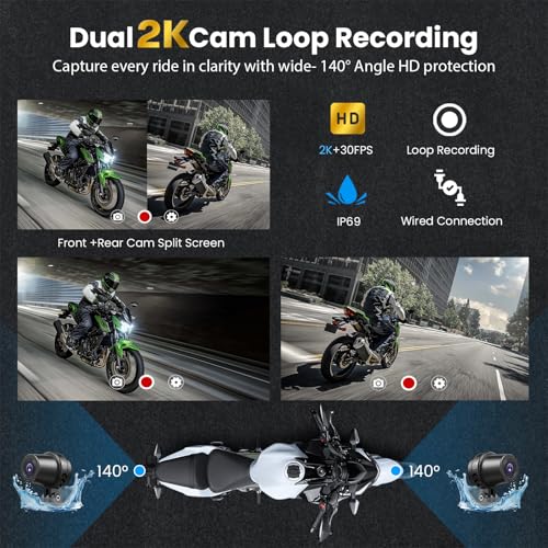 Image of Wonvon 7 inch Motorcycle CarPlay Display Wireless Apple CarPlay & Android Auto GPS Navigation 2K Dual Dash Cam IP69 Waterproof Anti-Glare Screen with Quick Release Mount(Support TPMS, Buy Separately)