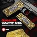 1911 Full Size Metal Grip Panels with Gold Finish – Virgin Mary Lady of Guadalupe Design, Ambi Safety Cut, Precision Fit for Government & Commander Frames, Matching Screws Included