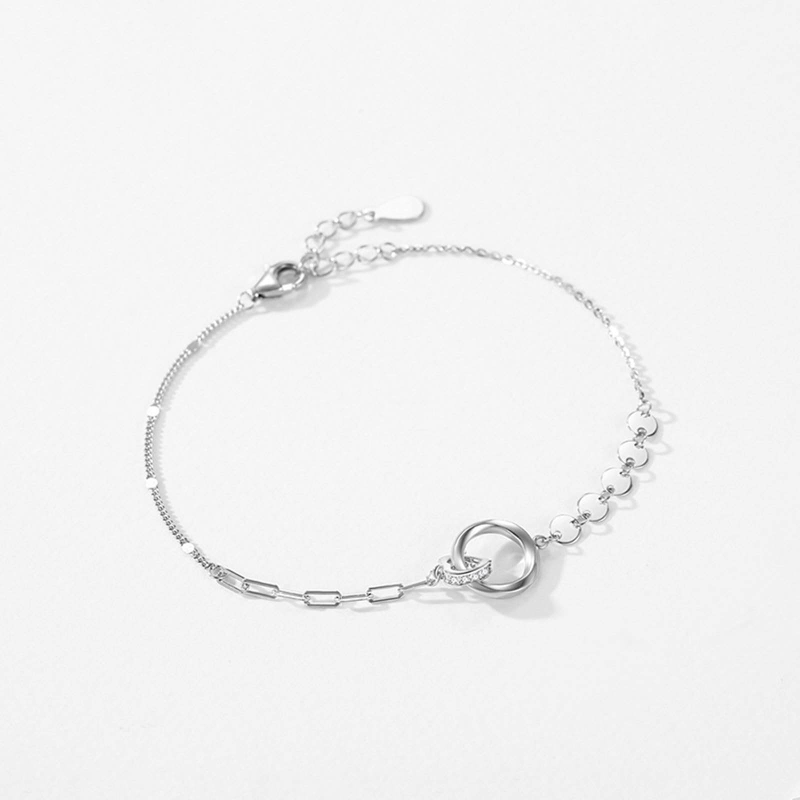 KnSam Pulsera de oro amarillo 750 de 18 quilates para mujer, diseño de corazón con círculos y diamantes, brazalete de platino