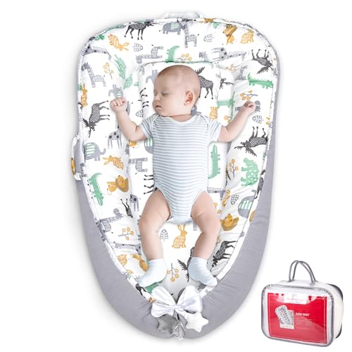 Image of Baby Nest - Baby Lounger for Newborn Pillow, Breathable & Soft 100% Cotton Waffle Cover Co Sleeping for Baby 0-24 Months,Portable Infant Lounger Babies, Baby Floor Seat for Home and Travel