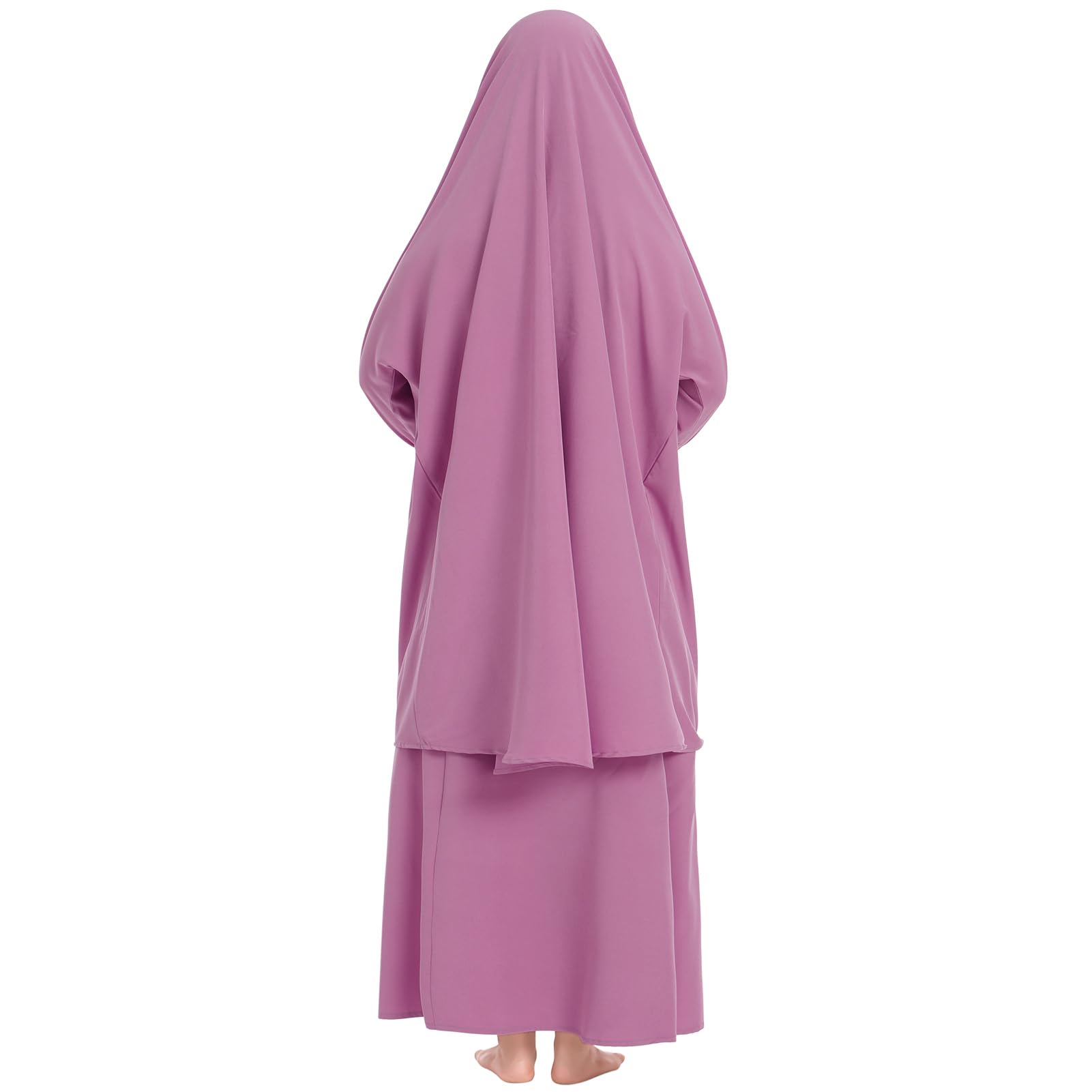Bambini Ragazze Musulmano Islamico Due Pezzi Abiti Pizzo Manica Lunga Hijab Dress Abaya e Gonna Larga Copertura Completa Caftano