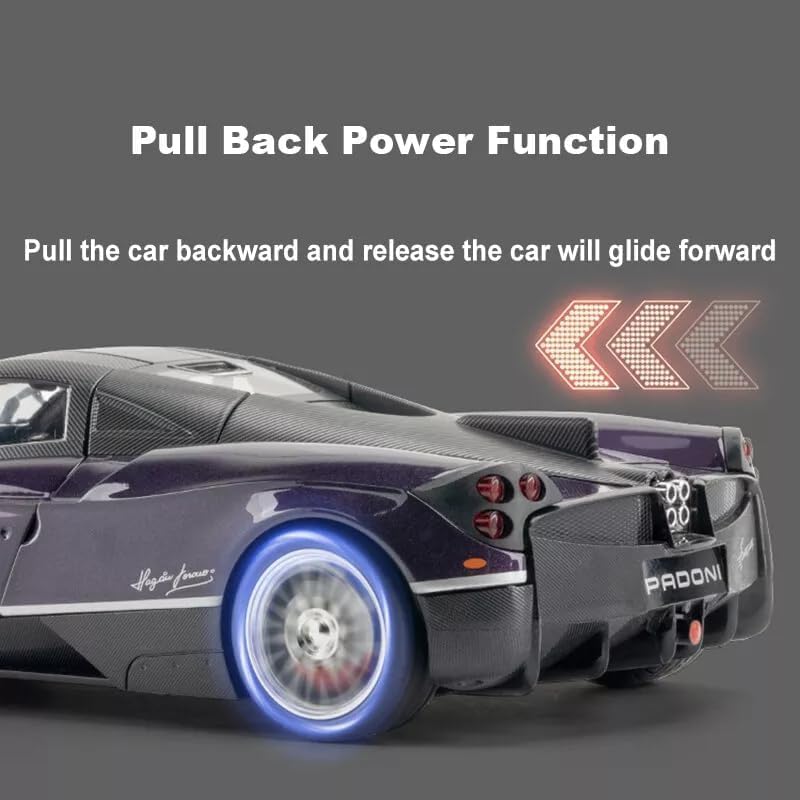 Image of Model Car Exclusive Alloy Metal Pull Back Die-cast Car Metal Pullback Toy car with Openable Doors & Light Music Best Gifts Toys Kids (1:18 Scale Pagani Huayra Super - White)