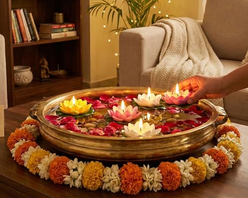 Image of Ein Sof Pack of 6 Floating Lotus Water Sensor Diya Lights - Multicolour LED Electric Candle & Water Diyas for Home Decoration | Safe Flameless Diwali Decor Lights (4.5 inches Wide)