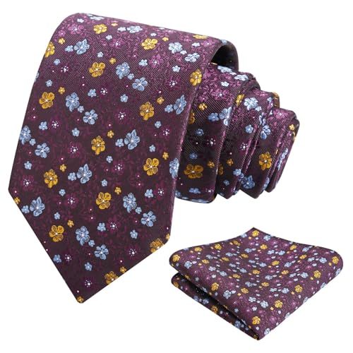 Image of Alizeal Mens 3.15inches Exquisite Floral Tie with Small Flower Printed Pocket Square