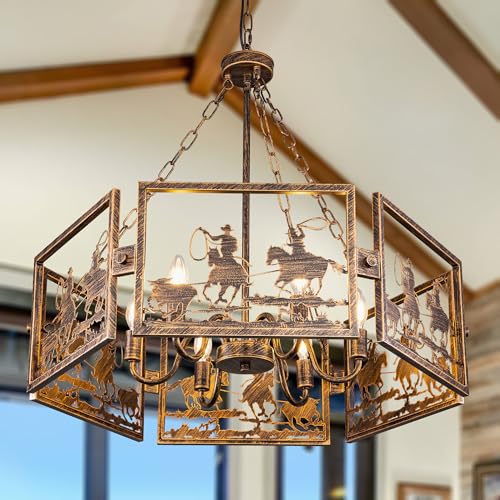 TOCHIC 30" Farmhouse Chandelier for Living Room, 6 Lights Western