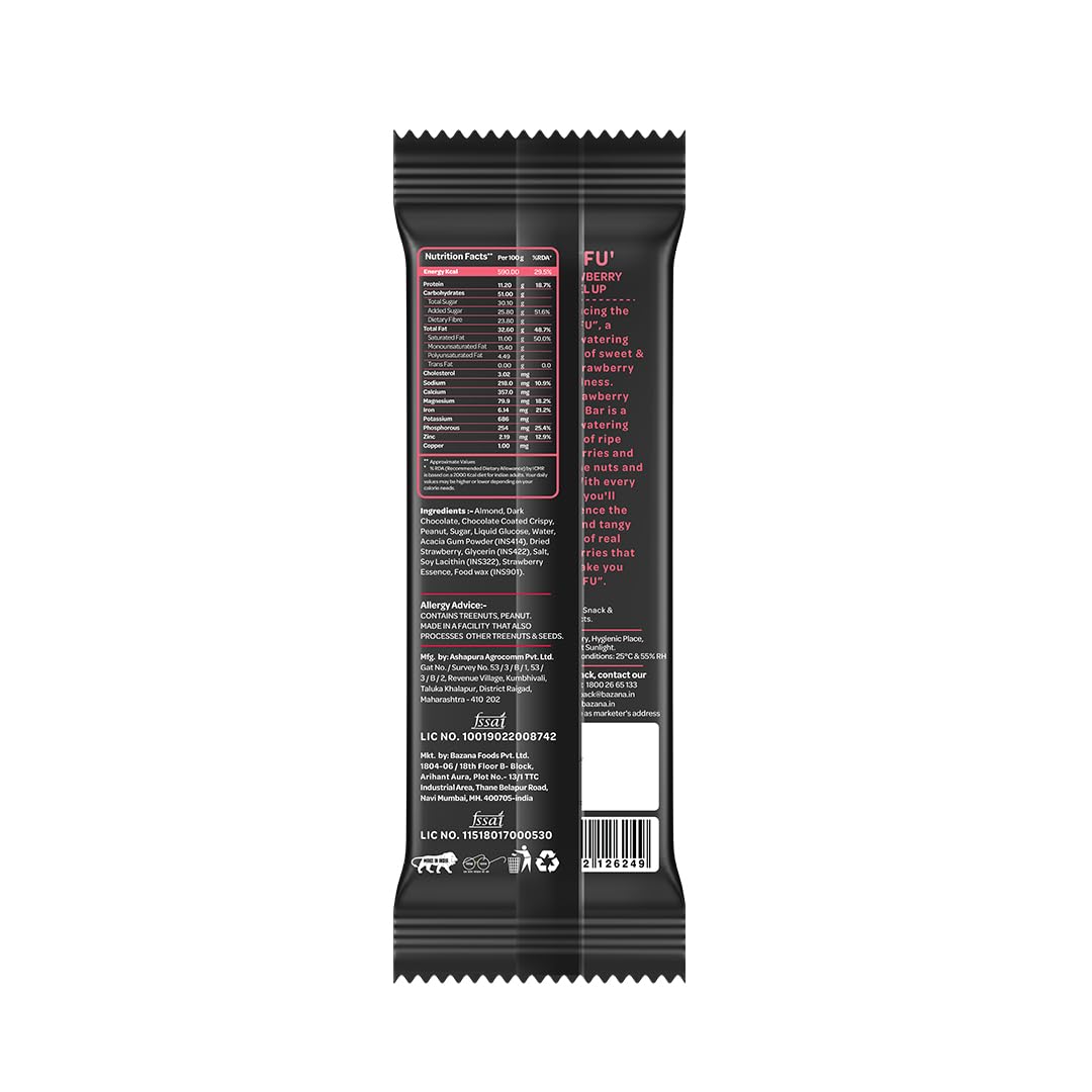 Bazana Strawberry Energy Bars | Pack of 12 (38g Each) | Bursting with Real Strawberry Flavor, Organic, Healthy & Delicious Snack for Natural Energy - Image 6 thumbnail