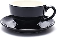 Vista 15 de Taza de arte de café con leche de cerámica y platillo para café con leche y capuchino, ideal para cafetería y barista (Naranja mate, 10.5 oz)