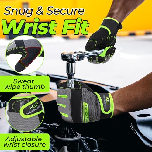 Image of HANDLANDY Touchscreen Work Gloves for Men and Women, Utility Working Glove for Yardwork Gardening, Breathable Mechanic Gloves