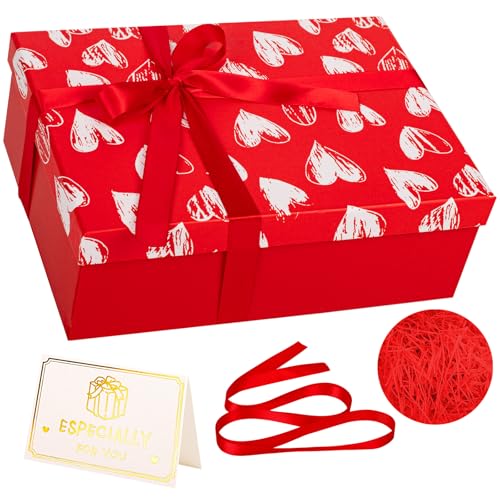 Boîte cadeau Saint-Valentin rouge de luxe avec couvercle 25x18x9cm Boîtes cadeaux en carton vides moyennes/grandes pour les cadeaux avec ruban, boîte cadeau...