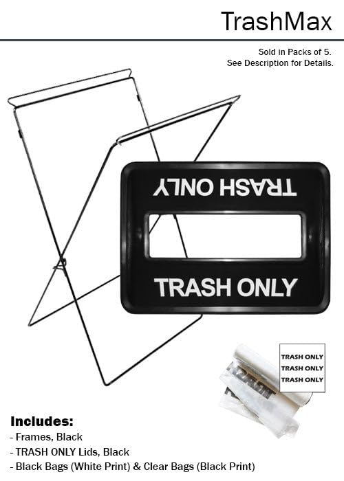 Zero Waste Event Trash and Recycling System | Portable Trash and Waste Bin | Great for Events, Festivals, Schools - 5 Pack - Black