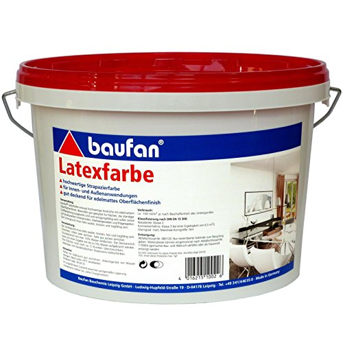 Baufan 10 Liter Eimer Latex-Farbe für innen + außen, hochwertige Strapazierfarbe