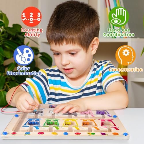 Toddler Montessori Magnetic Color & Number Maze Toys, Wooden Kids Busy Board Games Toys, Preschool Learning Activities Classroom Must Haves Travel Toys Birthday Gifts for 1 2 3 4 5 Year Old Boys Girls 3 51f0XmMry9L. AC