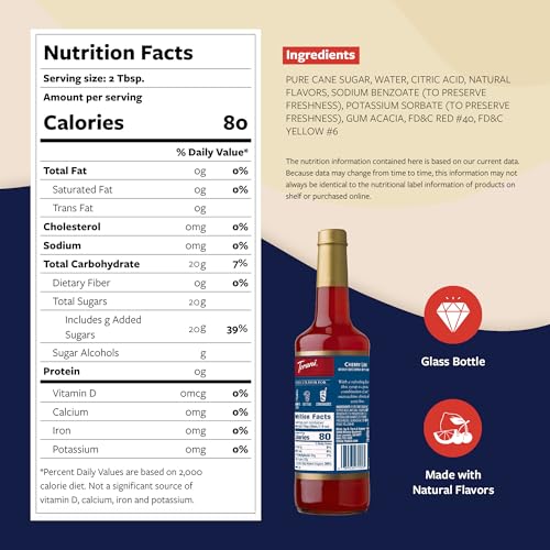 Image of Torani Cherry Lime Syrup for Drinks, Flavoring for Iced Tea, Lemonade, Sodas, and Cocktails, Glass Bottle with Pump Included, 25.4 Fl Oz