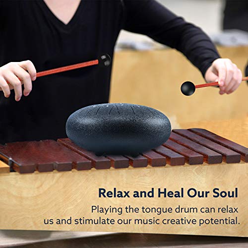Ulalov Steel Tongue Drum-12 Inch 13 Note Handpan Drum, Steel Drums, Tongue Drums for Adults with Padded Travel Bag, Book, Mallets, Finger Picks - Thumbnail 7