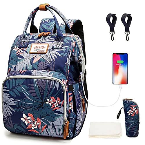 Floral Diaper Bags for Baby Girl,Baby Bag with USB Charging Port Stroller Straps and Insulated Pocket for Women/Girls/Mum/Toddler by Qwreoia (Flower Pattern)