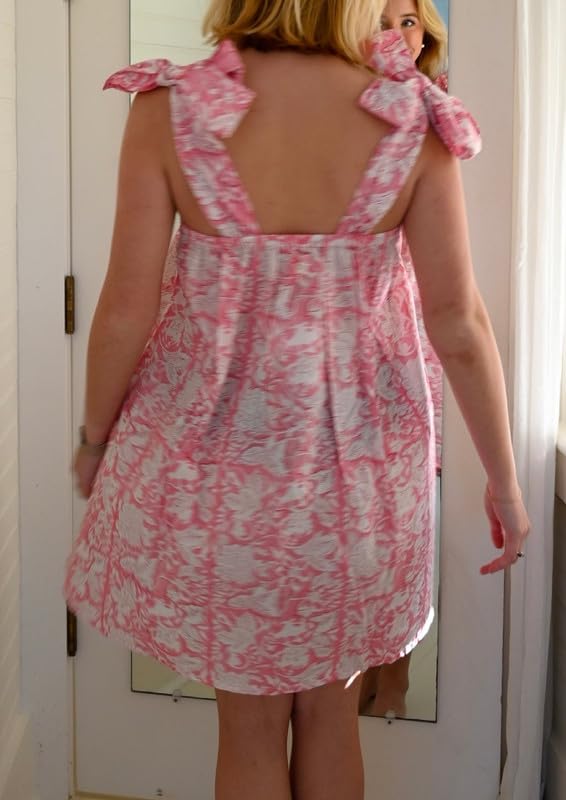 Image of Women Floral Tie Shoulder Mini Dress Cute Square Neck Loose Fit Beach Short Dress Backless Boho Vocation Sundress