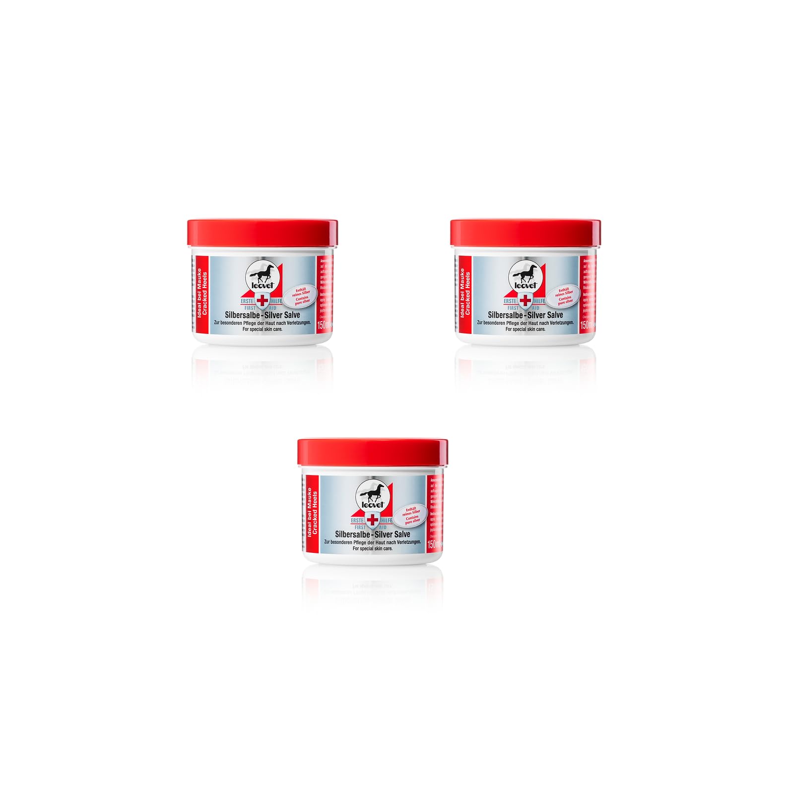 Leovet Primeros Auxilios Pomada de Plata | Paquete Triple | 3 x 150 ml | Puede contribuir al Cuidado Especial de la Piel Tras Lesiones | Puede Utilizarse como Apoyo en Casos de Dermatitis