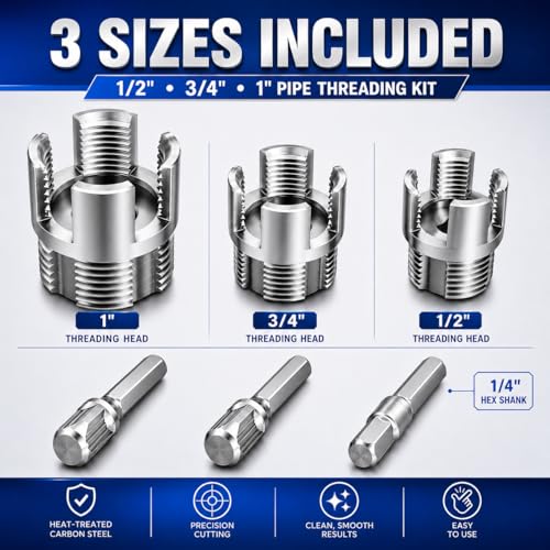 3PCS PVC Pipe Threader Kit – Dual Internal & External Thread Cutting Tool for 1/2", 3/4", 1" Pipes – Premium Carbon Steel, Drill Compatible, DIY Plumbing & Water Pipe Repairs by Vosntop - Used condition - Image 3