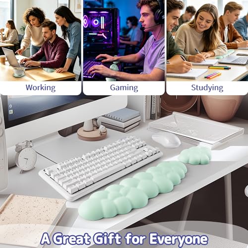 Image of Sushret Cloud Wrist Rest Keyboard, Cloud Keyboard Wrist Pad Set with PU Leather Memory Foam, Cute Arm Rest for Palm Support, PC /Gaming Desk Accessories /Office Setup /Computer Hand Cushion - Light Green