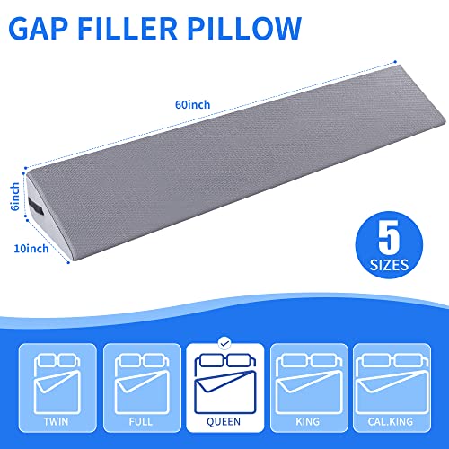 Moavica Queen Size(10"X6"X60") Bed Wedge Pillow For Headboard/Bed Gap Filler,Close The Gap(0-7") Between Your Mattress And Headboard(Arched Gray) #TOP4