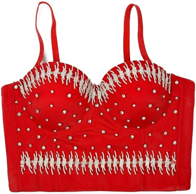 Beaded Chain Vest Nightclub Women Sexy Back Suspenders Bra Vest Vest Performance Costume Bra Women(White-Dinosaur Doodle4,38C)