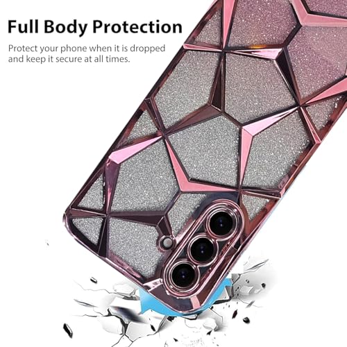 Image of VONZEE Gradient Glitter Case for Samsung A26, Luxury Electroplated 3D Cube, Diamond Bling Shiny Soft TPU Clear Shockproof Women Girls Protective Phone Cover (Rose Gold)