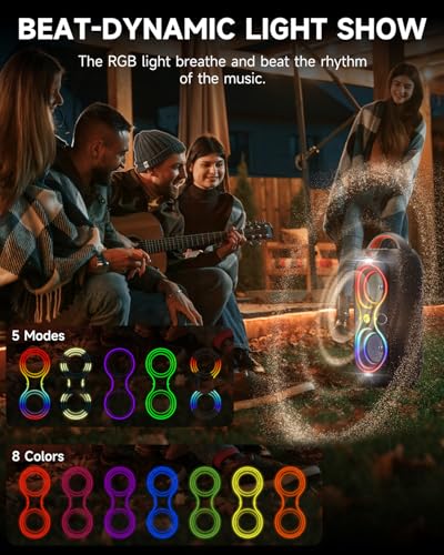 Bluetooth Speakers Wireless- 40W(Peak) 120dB Loud Sound, 8 LED Lights, Bluetooth 5.3, 6-8 Hours Playtime, Protable Handle, FM/USB & Mic Input, Large Portable Speaker for Party,Outdoor,Camping,Beach