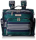 JuJuBe B.F.F Multi-Functional Convertible Diaper Backpack/Messenger Bag, Coastal Collection - Providence - Navy/Teal/White Stripes