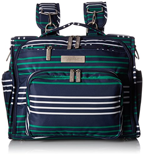 JuJuBe B.F.F Multi-Functional Convertible Diaper Backpack/Messenger Bag, Coastal Collection - Providence - Navy/Teal/White Stripes