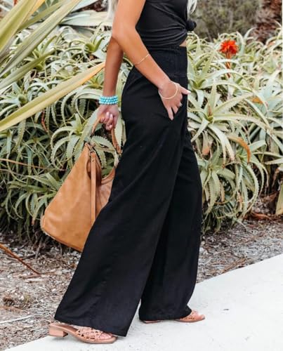 Women Linen Palazzo Pants Summer Boho Wide Leg High Waist Casual Lounge Pant 2025 Beach Travel Vacation Outfits3