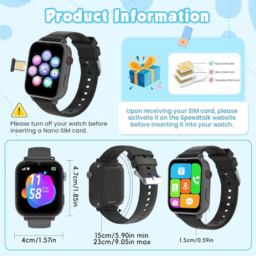 Image of MOKAST Kids Smart Watch Toys for Boys Girls - Children Watch for Kids 4-12 Years Touch Screen Watches with 15 Games Video Camera Music Player Alarm School Mode Education Birthday Gifts (4G Black)