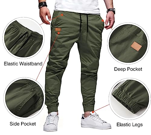 Jmierr Mens Casual Joggers Pants - Cotton Drawstring Chino Cargo Pants Hiking Outdoor Twill Track Jogging Sweatpants Pants With Pockets For Men, Us 36(L), B Green #TOP1