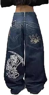 Comprar Vagbalena Hombres Mujeres Y2K Hip Hop Jeans Estampado Impresión de Pantalones de Pierna Ancha Loose Big Pockets Gothic Impres. Unisex Jeans de guía de Cintura Alta