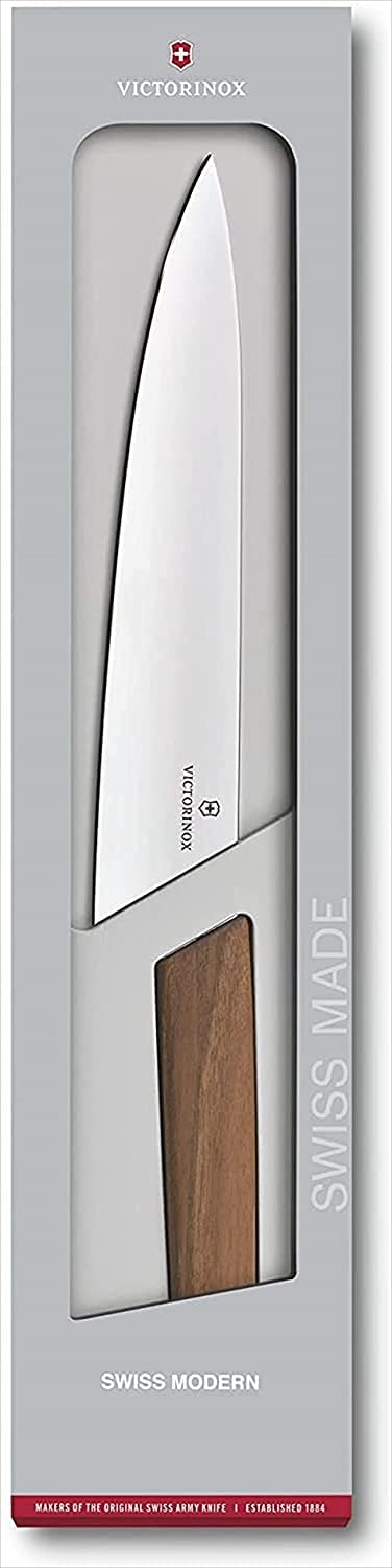 Victorinox Swiss Modern, Profi Tranchiermesser, Extra Scharfe Klinge, gerader Schliff, 22 cm, Edler Holzgriff, Rostfreier Stahl, braun