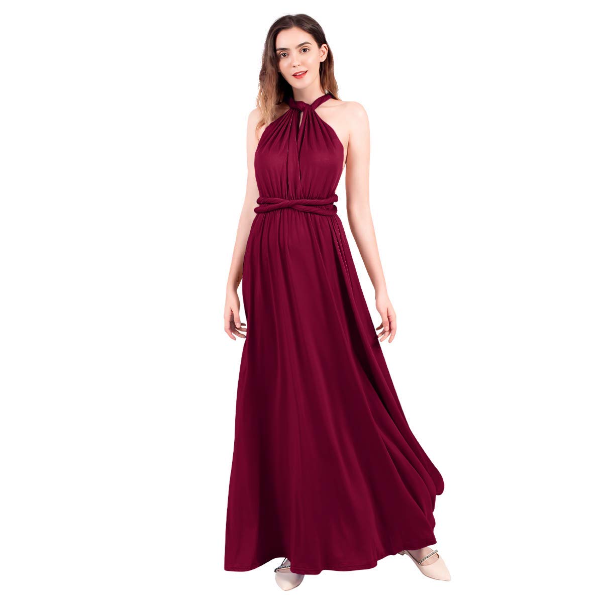 Abito da donna elegante da damigella d'onore convertibile Transformer Infinity Multi Way Wrap tinta unita abito da cocktail con spalle scoperte scollo a V fasciatura lungo maxi abito