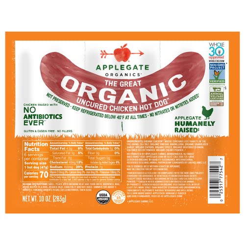 Applegate Great Organic Chicken Hot Dog Uncured, 10oz