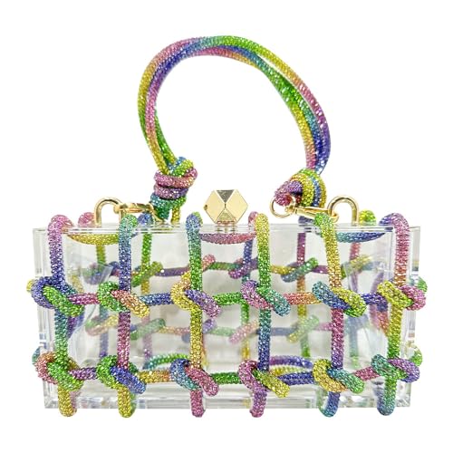 Image of Acrylic Clutch Bags for Women, Colorful Purse with Rhinestone Glittering Handbags Party Wedding Events, Rainbow