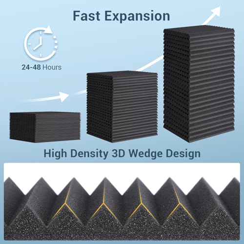 Ohuhu Akustikschaumstoff Akustikpaneele 12 Stück mit Aufkleber, 30 x 30 x 2,5 cm, Schalldämmung Wand Schallabsorber Akustikschaumplatten Schallschutz für Tonstudio Podcasts Gaming Deko, Schwarz