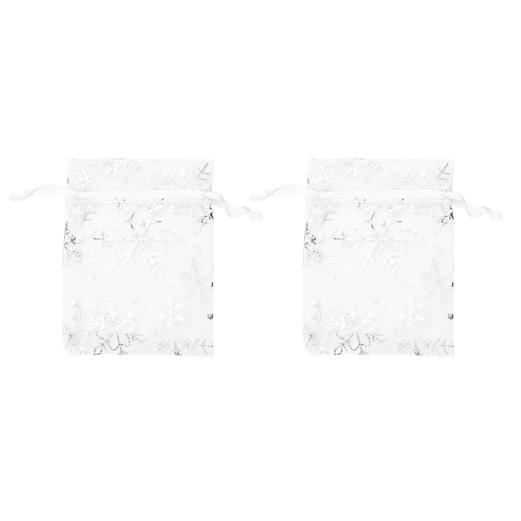 Hndhbfgrt 200 PCS Organza Wedding Gift Bags Drawstring Jewelry Pouch Bags Silver White Snowflakes Printed Sheer Party Favor Bags