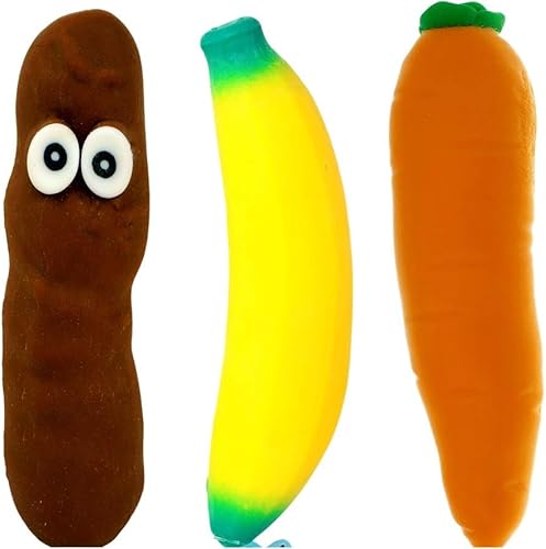 JA-RU Plátano elástico excremento y zanahoria Juguetes sensoriales paquete de 3 Juguetes para aliviar el estrés  Juguetes para ansiedad para niños y