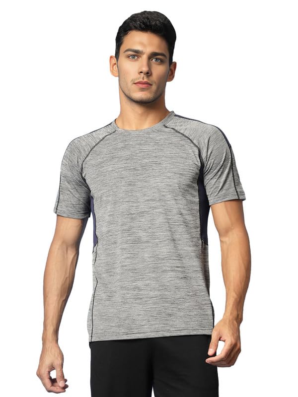 Image of CHKOKKO Men's Quick Dry Half Sleeve Regular Fit Lightweight Round Crew Neck Active Sportswear Gym T-Shirt for Workout Training Running and Fitness Activities Metalic Grey L