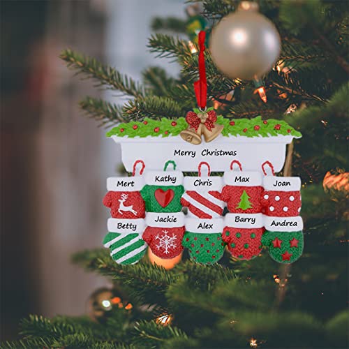 Maxora Personalized Mitten Family Of 10 Christmas Tree Ornament 2022 Family Tradition Christmas Keepsake Gift Collection For Parent, Grandparents, Kids, Grandchildren, Friends #TOP1