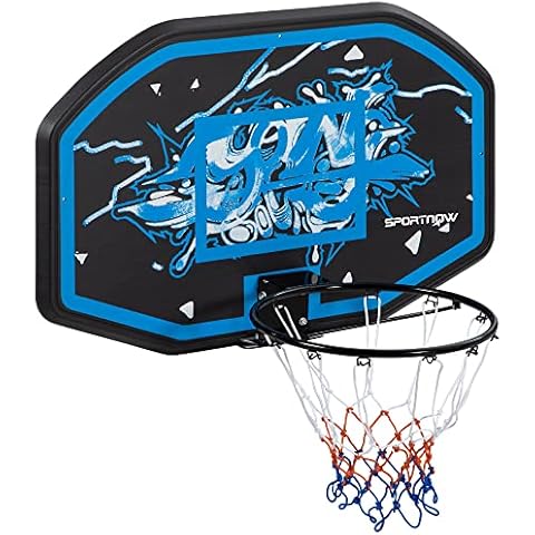 SPORTNOW Wall Mounted Basketball Hoop, Mini Basketball Hoop and Backboard for Kids and Adults, Outdoors and Indoors Door & Wall Use, Blue and White Cover