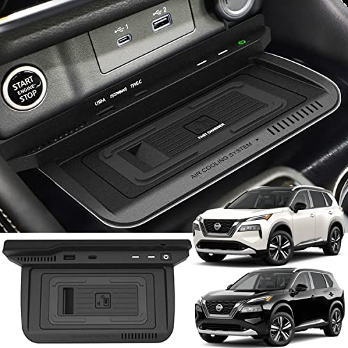 Wireless Car Charger for Nissan Rogue 2021-2023 15W Fast Charging Phone Charger Pad for Nissan Rogue S SV SL Platinum T33 Accessory with QC3.0 USB Port for iPhone 12/13/13Pro Galaxy S22/S21