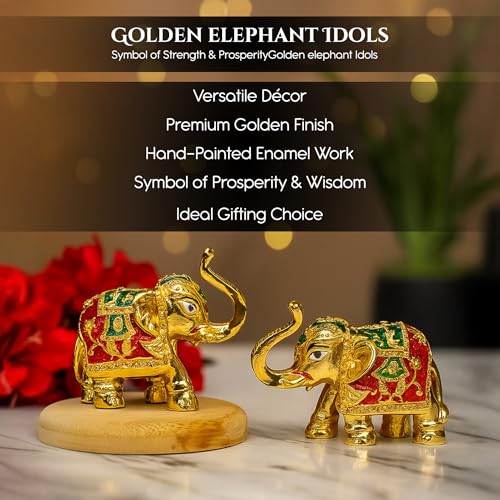 Image of Ekhasa Multicolor Meenakari Elephant Idol Showpiece Figurine Feng Shui | Vastu Items for Home Decor, Good Luck | Hand Painted Elephant Decorative Items Show Pieces, Gifting (Set of 2)
