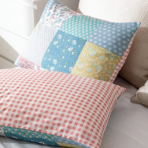 Floral Duvet Cover King, Cotton 3 Pcs Country Style Floral Botanical Patchwork Vintage Flower Bedding Set, Patchwork Vintage Flower Duvet Cover With Zipper Ties, Quality Soft Comfortable Breathable #TOP5