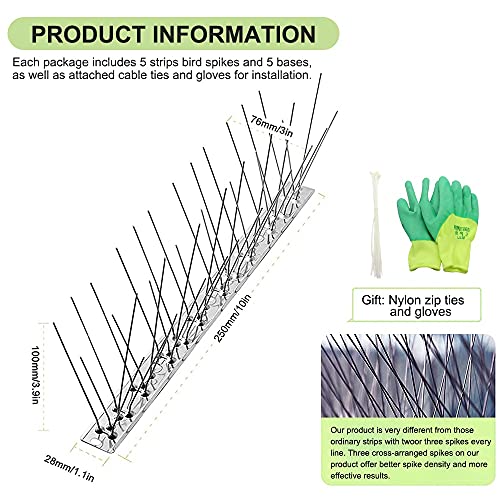 5 Pack Bird Spikes For Pigeons Small Birds Cat, Anti Bird Spikes Stainless Steel Bird Deterrent Spikes-Cover 4 Feet #TOP1