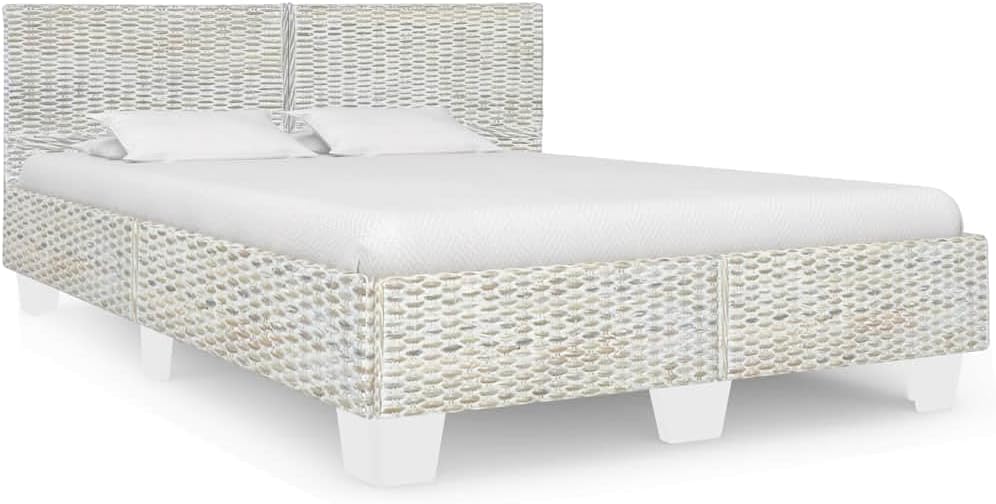vidaXL Bettgestell Rustikal Bett Doppelbett Schlafzimmerbett Bettrahmen Schlafzimmermöbel Ehebett Rattanbett Grau Natur Rattan 160x200cm