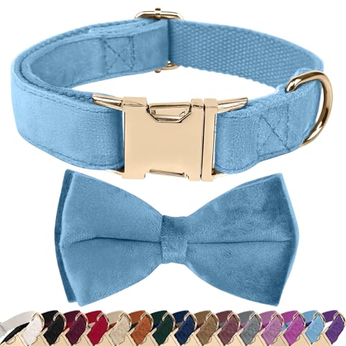 Dog Collars with Bow,Velvet Puppy Collar with Zinc Alloy Safety Buckle, Adjustable Soft Dog Bow Tie Collar, Detachable Breakaway Dog Collar with Metal D-Ring for Small Medium Large Dogs